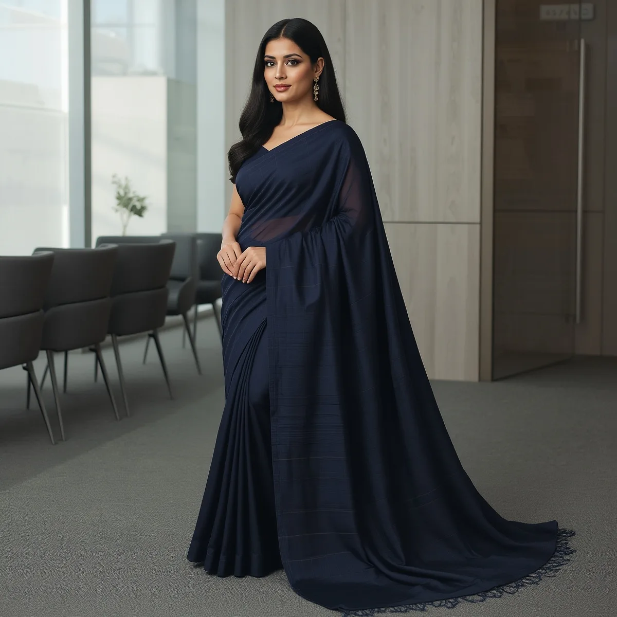 Side-profile-view-of-Indian-woman-wearing-navy-blue-corporate-saree-showing-saree-pleats-and-draping-from-the-side-elegant-posture-professional-office-setting.webp