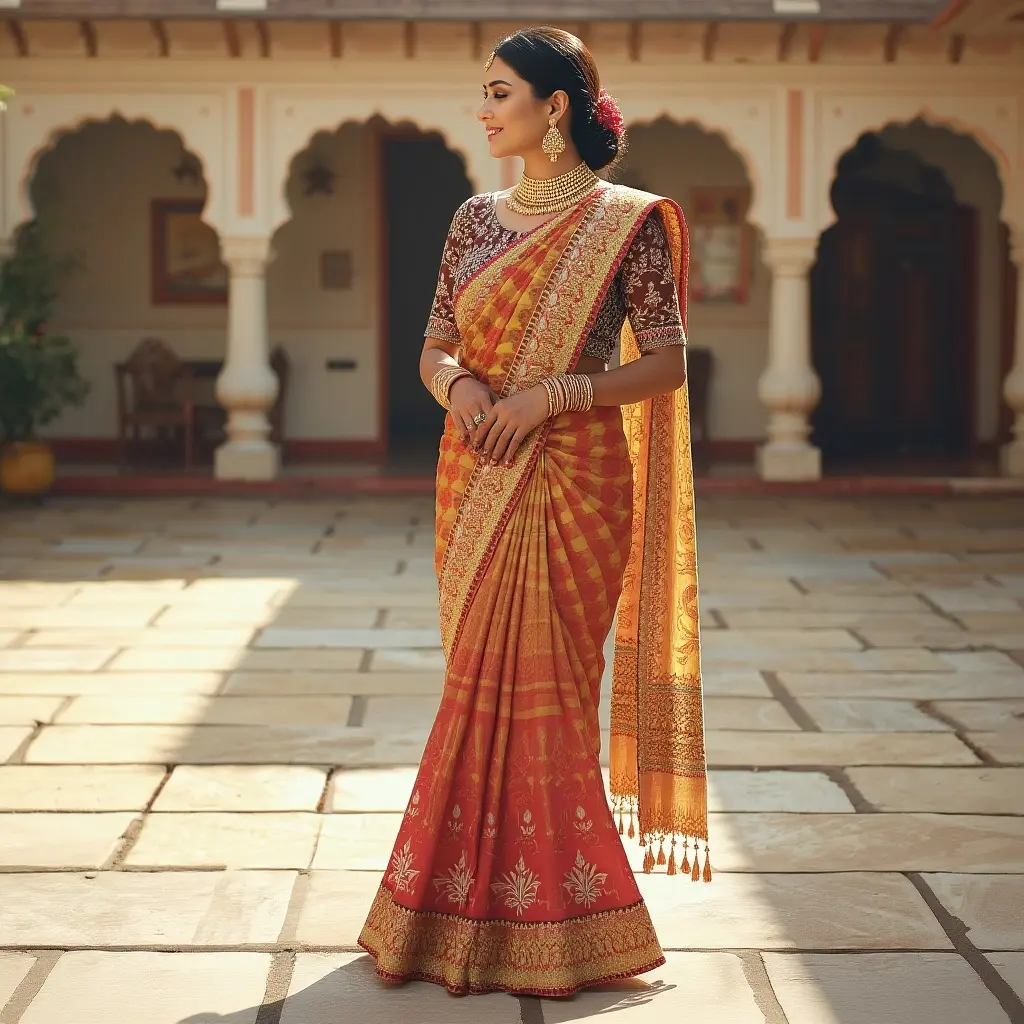 Side-profile-view-of-woman-wearing-mehendi-function-saree-showing-the-elegant-draping-pleats-pallu-fall-and-complete-silhouette-from-the-side-angle.webp