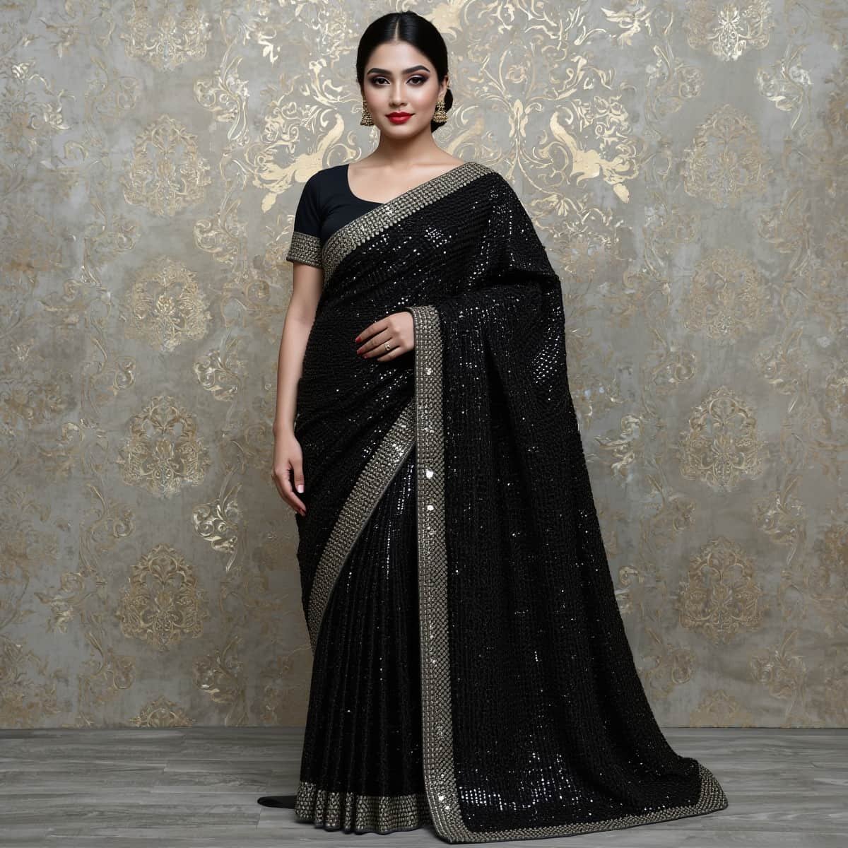 Black Sequin Saree